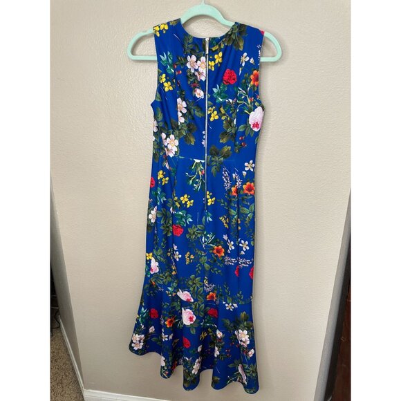 Calvin Klein Womens Blue Dress 4 Sheath floral‎ long polyester sleeveless zipper - Picture 4 of 9